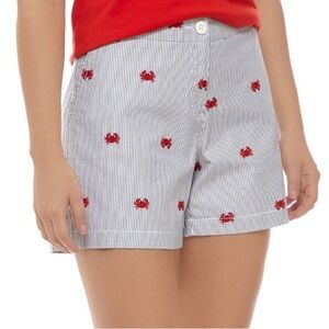 Crown & Ivy Caroline Striped Women's Shorts with Red Crab Embroidery size 6